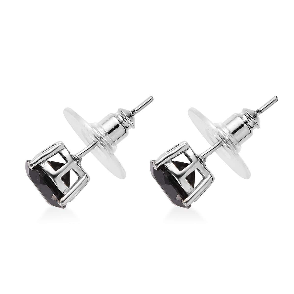 Thai Black Spinel Solitaire Stud Earrings in Stainless Steel 4.85 ctw image number 3