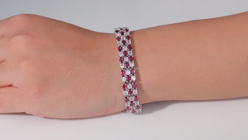 Premium Tanzanian Wine Garnet and Rainbow Moonstone 3 Row Bracelet in Rhodium Over Sterling Silver (6.50 In) 22.90 ctw