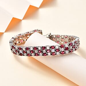 Tanzanian Wine Garnet and Rainbow Moonstone 3 Row Bracelet in Rhodium Over Sterling Silver (6.50 In) 22.90 ctw