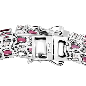 Tanzanian Wine Garnet and Rainbow Moonstone 3 Row Bracelet in Rhodium Over Sterling Silver (6.50 In) 22.90 ctw