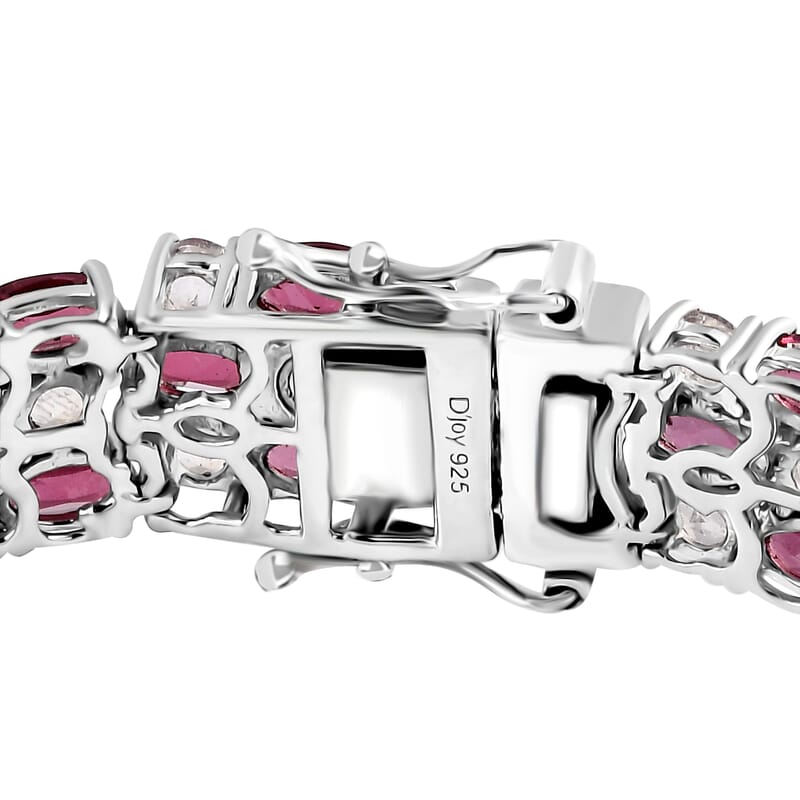 Tanzanian Wine Garnet and Rainbow Moonstone 3 Row Bracelet in Rhodium Over Sterling Silver (6.50 In) 22.90 ctw