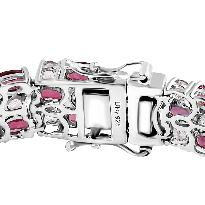 Tanzanian Wine Garnet and Rainbow Moonstone 3 Row Bracelet in Rhodium Over Sterling Silver (6.50 In) 22.90 ctw