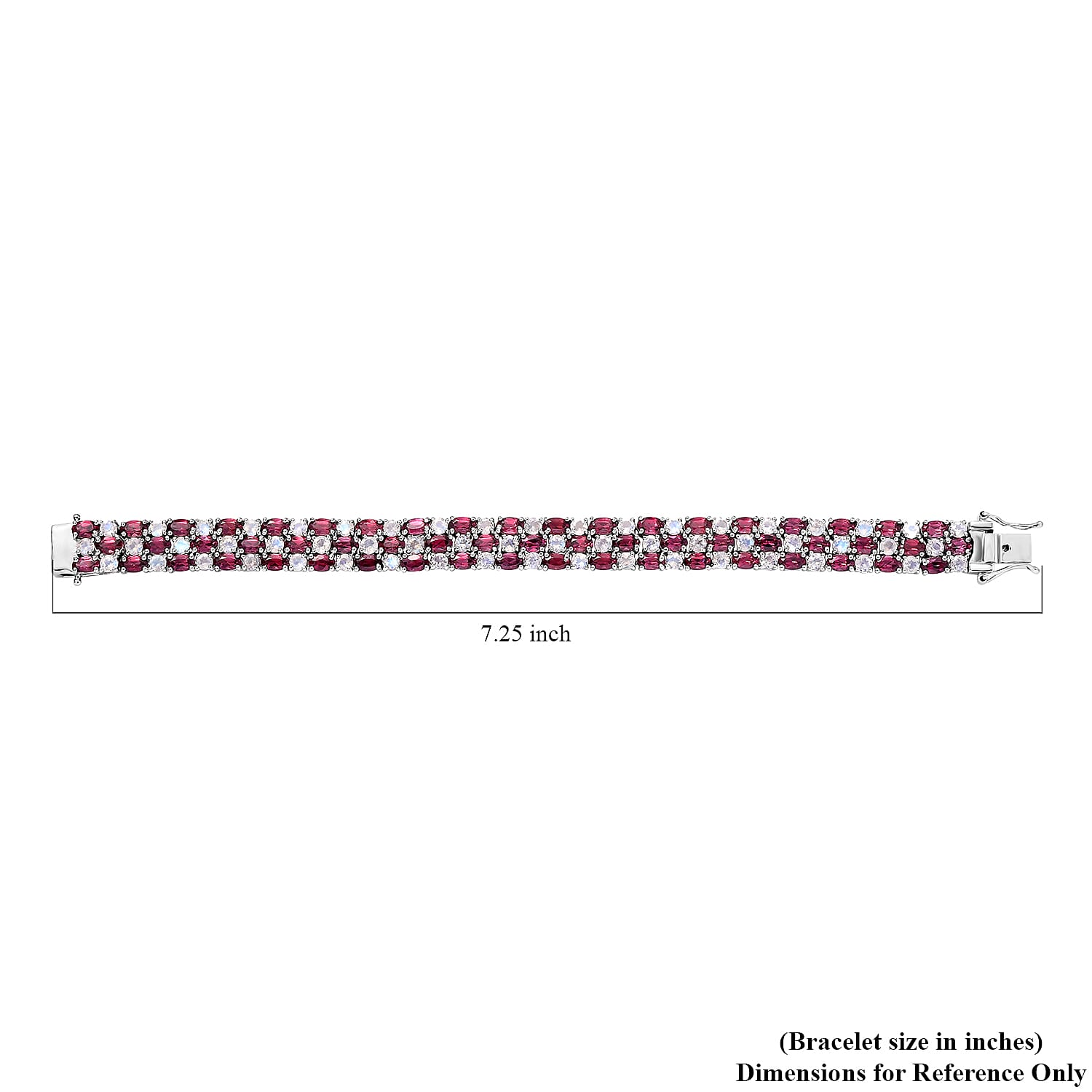 Tanzanian Wine Garnet and Rainbow Moonstone 3 Row Bracelet in Rhodium Over Sterling Silver (6.50 In) 22.90 ctw