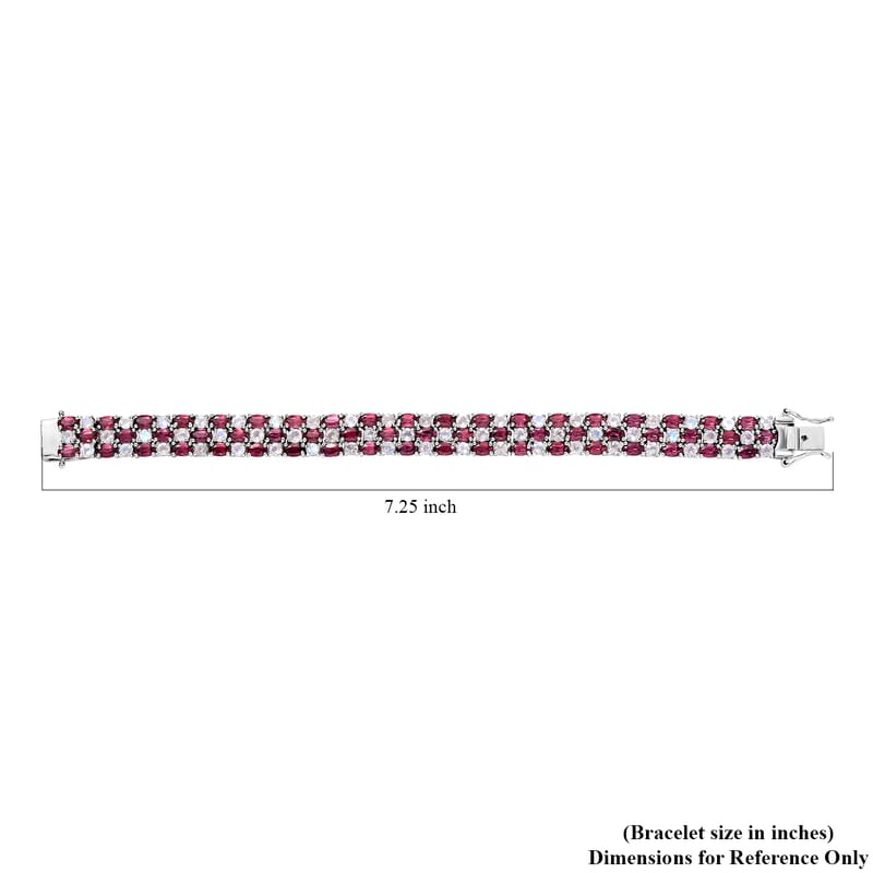 Tanzanian Wine Garnet and Rainbow Moonstone 3 Row Bracelet in Rhodium Over Sterling Silver (6.50 In) 22.90 ctw