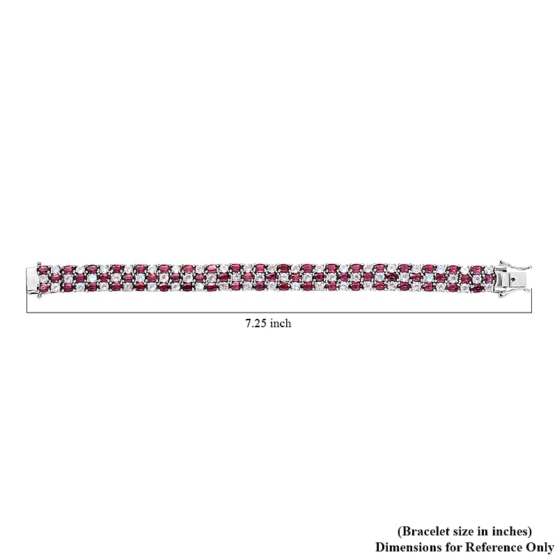 Tanzanian Wine Garnet and Rainbow Moonstone 3 Row Bracelet in Rhodium Over Sterling Silver (6.50 In) 22.90 ctw