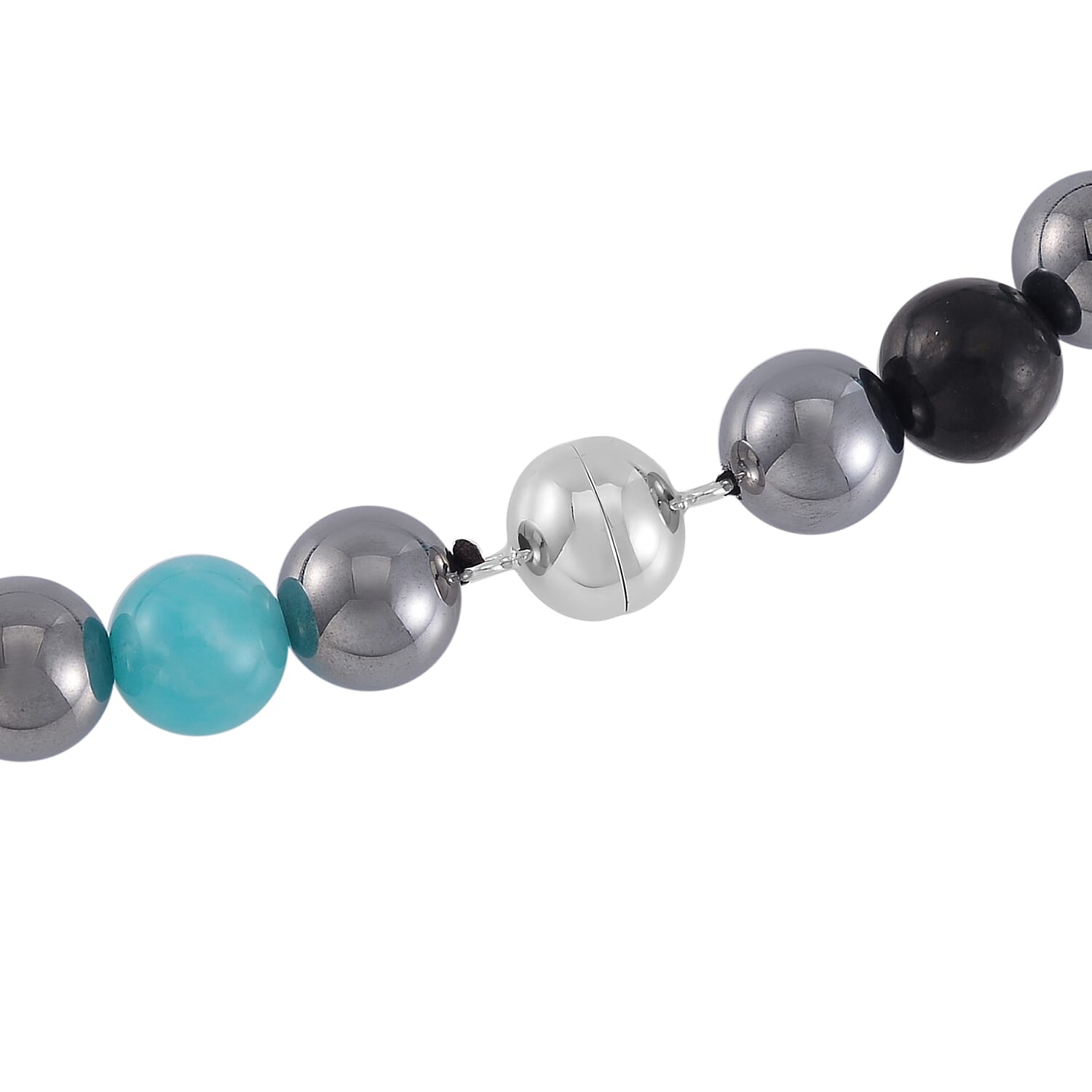 Terahertz, Amazonite and Shungite Beaded Men's Necklace (24 Inches) in Sterling Silver with Stainless Steel Cross Charm 375.00 ctw