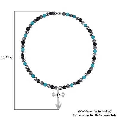 Terahertz, Amazonite and Shungite Beaded Men's Necklace (24 Inches) in Sterling Silver with Stainless Steel Cross Charm 375.00 ctw