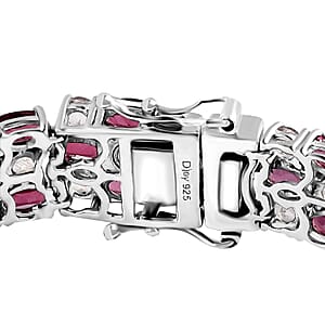 D'Joy Tanzanian Wine Garnet and Rainbow Moonstone 3 Row Bracelet in Rhodium Over Sterling Silver (7.25 In) 25.35 ctw