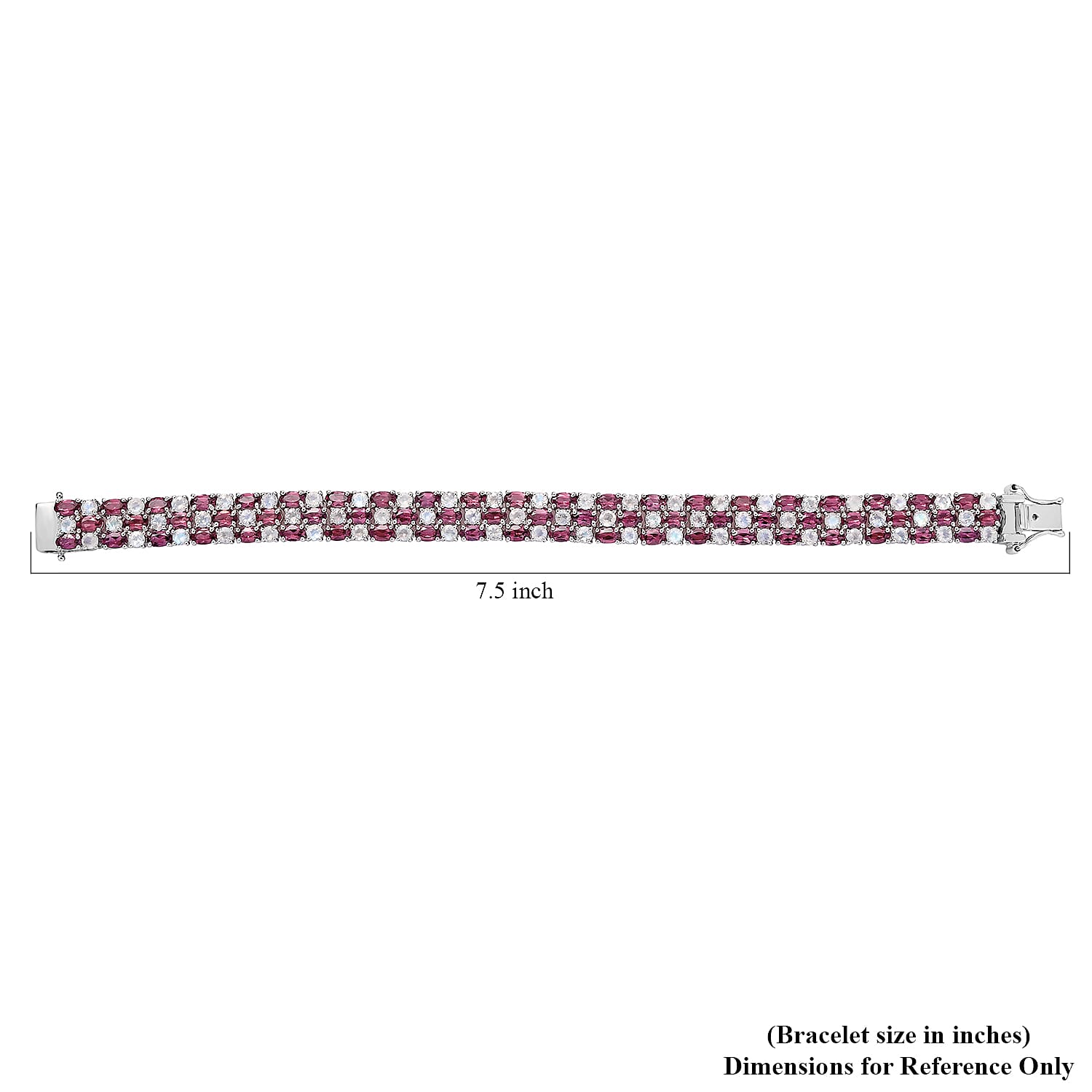 D'Joy Tanzanian Wine Garnet and Rainbow Moonstone 3 Row Bracelet in Rhodium Over Sterling Silver (7.25 In) 25.35 ctw