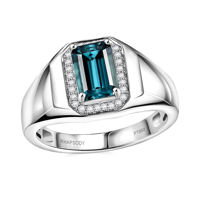 Rhapsody AAAA Monte Belo Indicolite and E-F VS Diamond 2.10 ctw Men's Ring in 950 Platinum (Size 10.0) 10.90 Grams