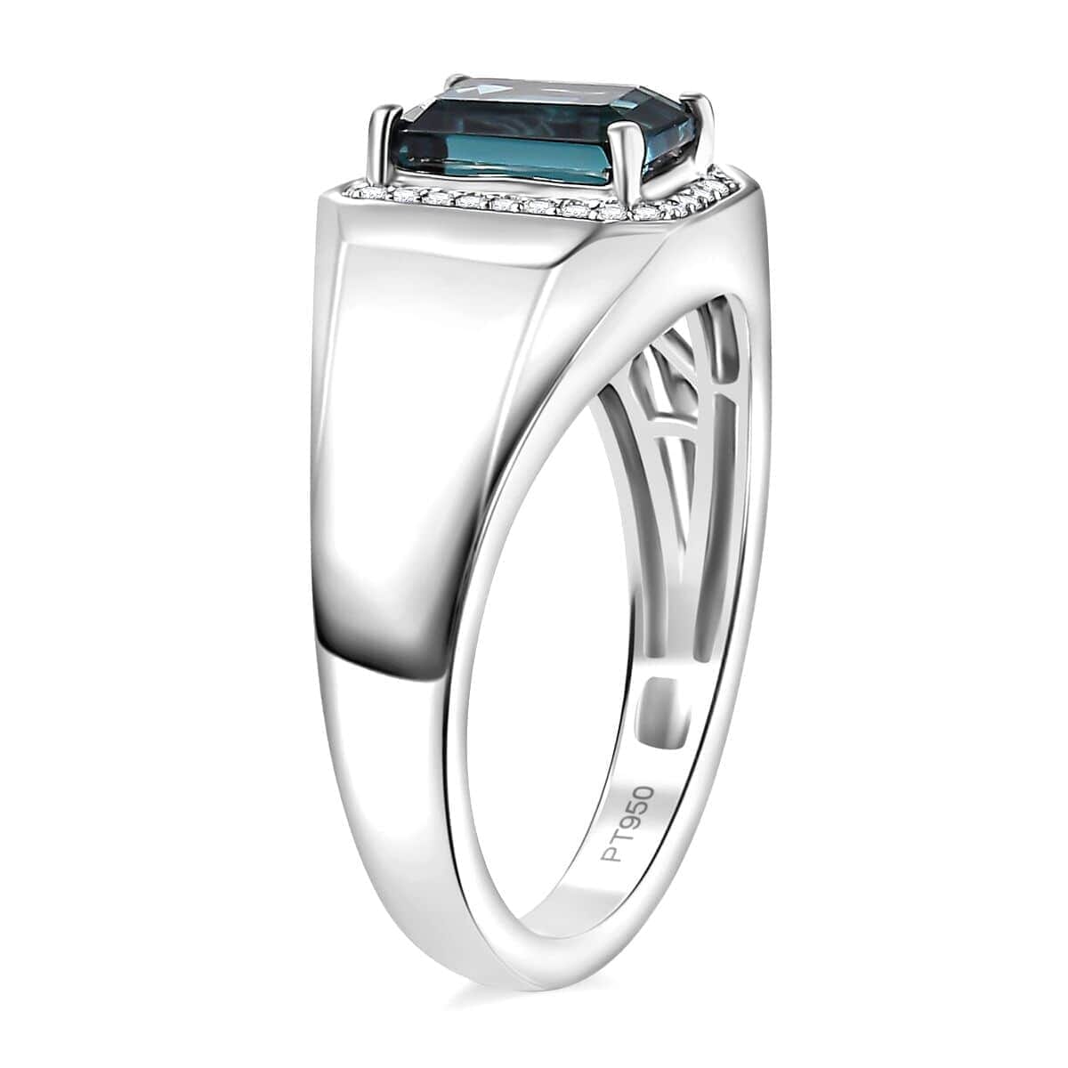 Rhapsody AAAA Monte Belo Indicolite and E-F VS Diamond 2.10 ctw Men's Ring in 950 Platinum (Size 10.0) 10.90 Grams image number 3