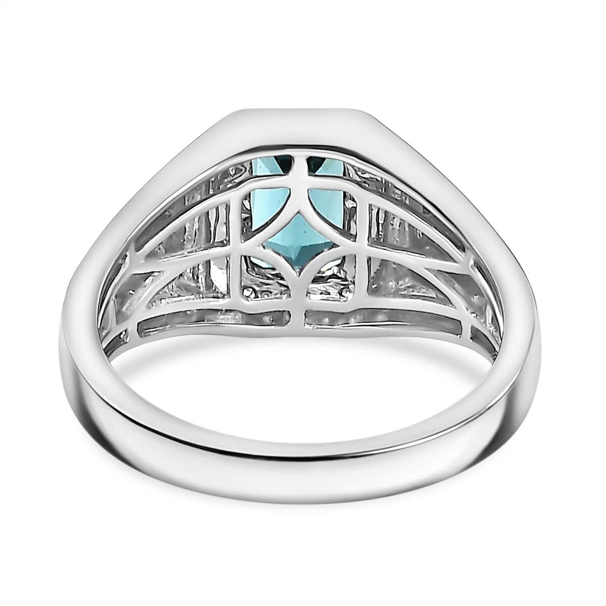 Rhapsody AAAA Monte Belo Indicolite and E-F VS Diamond 2.10 ctw Men's Ring in 950 Platinum (Size 12.0) 10.90 Grams image number 4