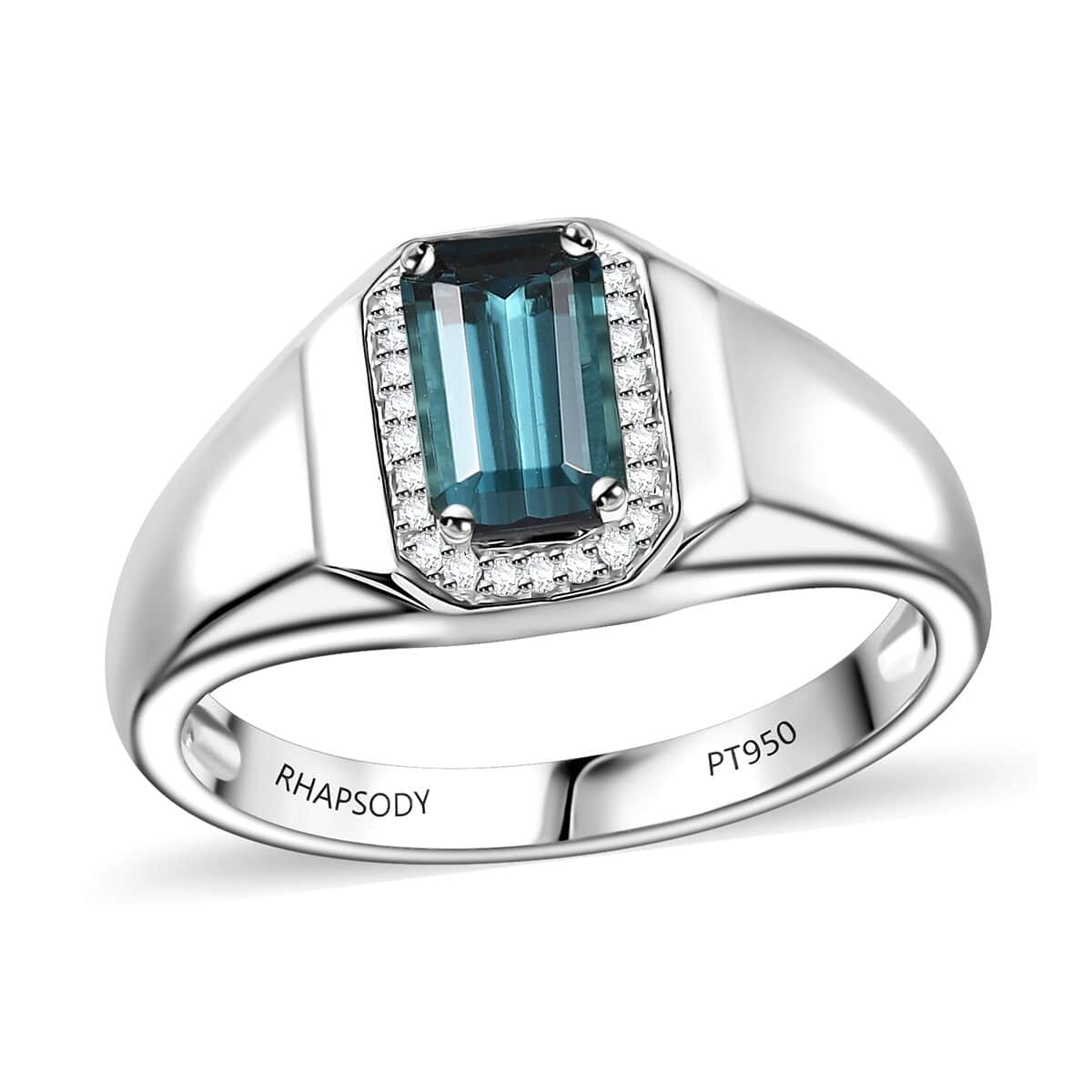 Rhapsody 950 Platinum AAAA Monte Belo Indicolite, Diamond (E-F, VS) (0.15 cts) Men's Ring (Size 13.0) (10.90 g) 2.10 ctw image number 0