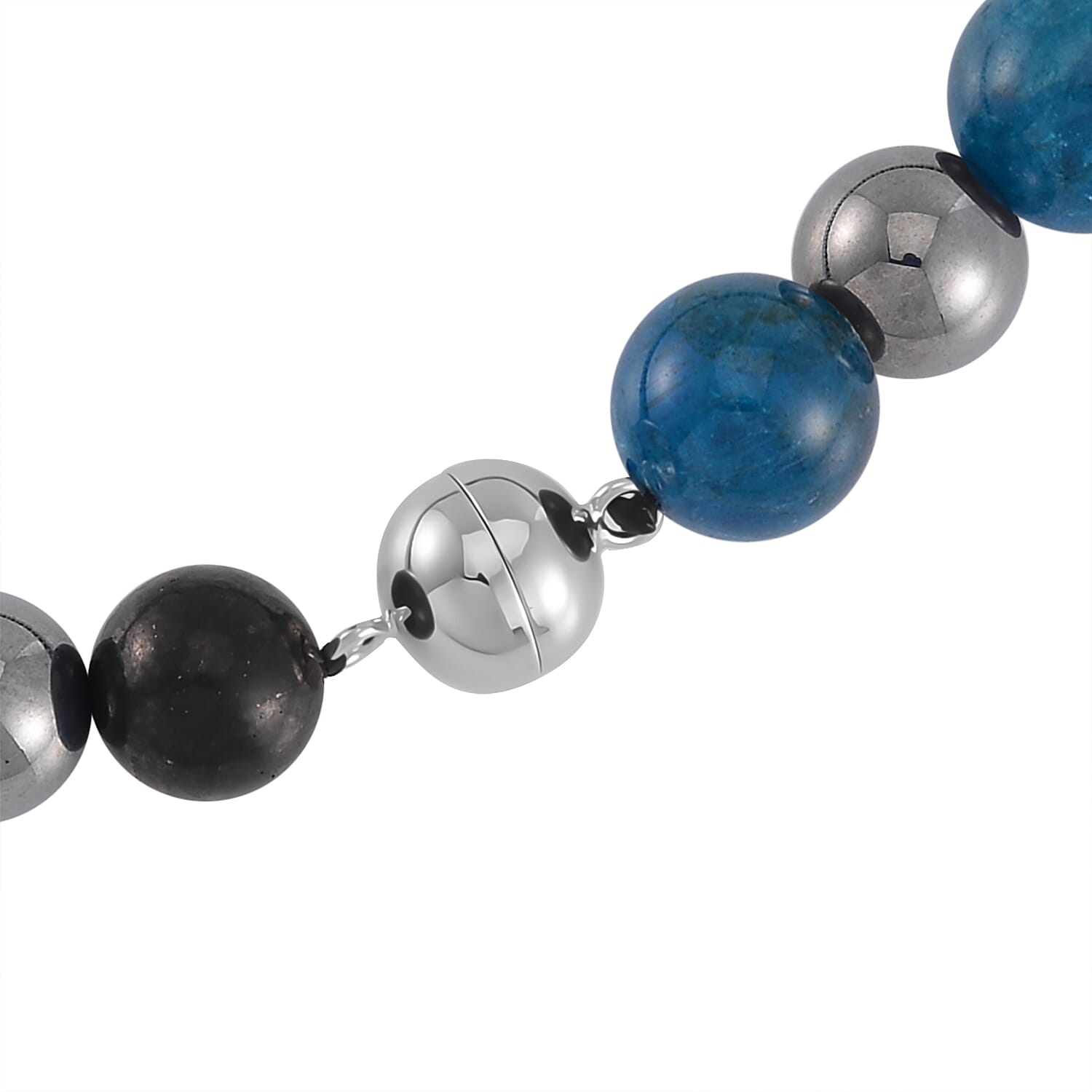 Terahertz, Blue Apatite and Shungite Beaded Necklace (24 Inches) in Sterling Silver with Stainless Steel Cross Charm 375.00 ctw