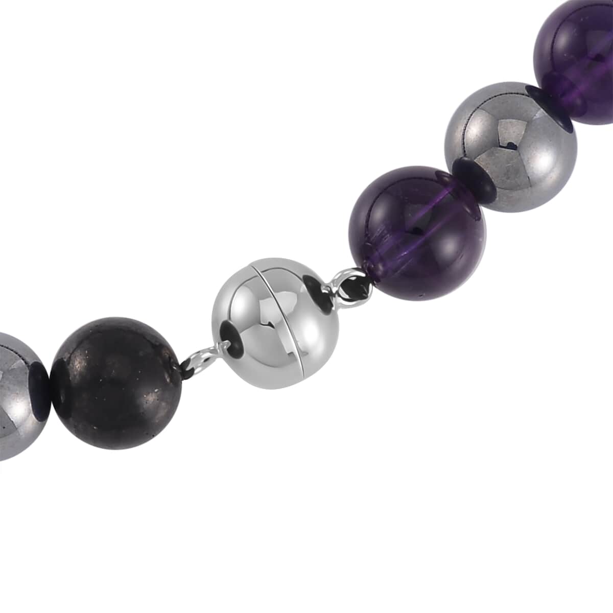 Terahertz, Amethyst and Shungite Beaded Men's Necklace (24 Inches) with in Sterling Silver with Stainless Steel Cross Charm 375.00 ctw image number 5
