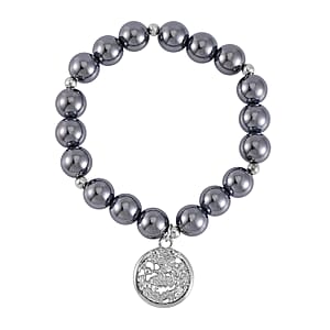 Terahertz 132.50 ctw Beaded Dragon Charm Stretch Bracelet in Silvertone