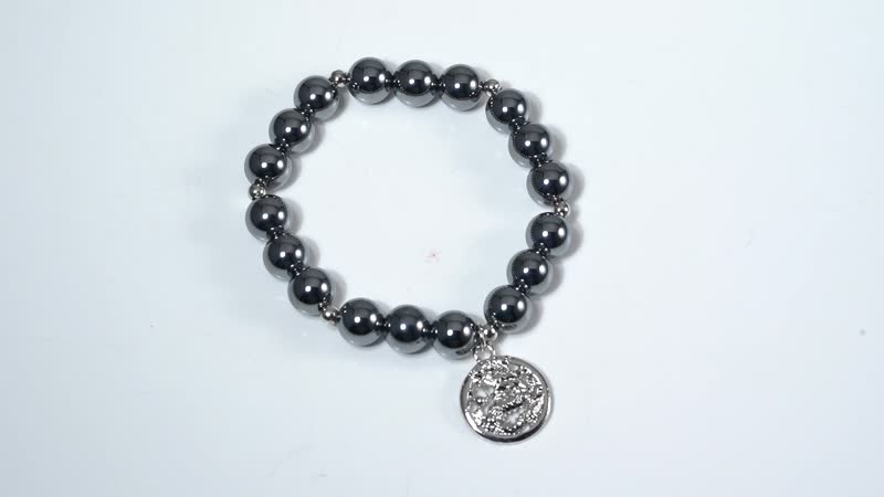 Terahertz 132.50 ctw Beaded Dragon Charm Stretch Bracelet in Silvertone