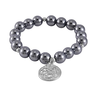 Terahertz 132.50 ctw Beaded Dragon Charm Stretch Bracelet in Silvertone