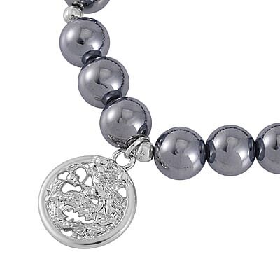 Terahertz 132.50 ctw Beaded Dragon Charm Stretch Bracelet in Silvertone
