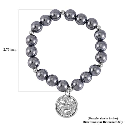 Terahertz 132.50 ctw Beaded Dragon Charm Stretch Bracelet in Silvertone