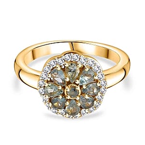 Alexandrite Alexandrite and Moissanite 1.07 ctw Fancy Ring in Vermeil Yellow Gold Over Sterling Silver (Size 11.5)