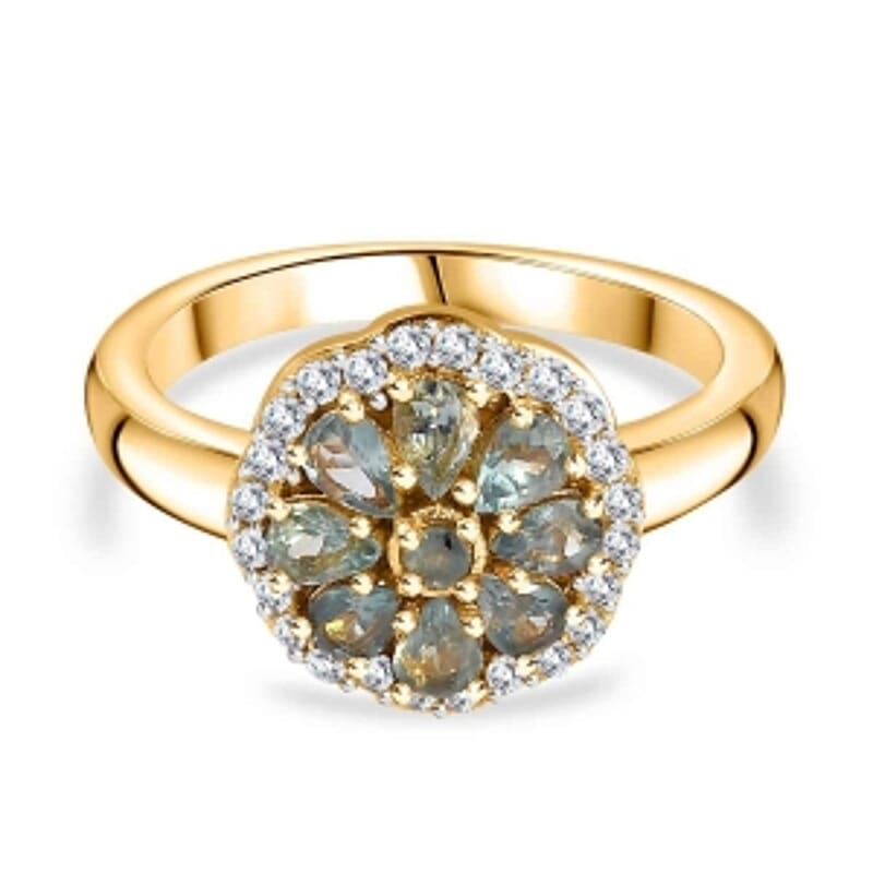 Alexandrite Alexandrite and Moissanite 1.07 ctw Fancy Ring in Vermeil Yellow Gold Over Sterling Silver (Size 11.5)