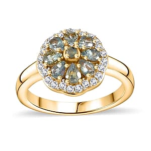 Alexandrite Alexandrite and Moissanite 1.07 ctw Fancy Ring in Vermeil Yellow Gold Over Sterling Silver (Size 11.5)