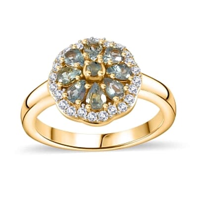Alexandrite Alexandrite and Moissanite 1.07 ctw Fancy Ring in Vermeil Yellow Gold Over Sterling Silver (Size 11.5)