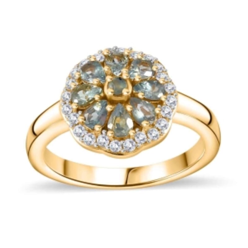 Alexandrite Alexandrite and Moissanite 1.07 ctw Fancy Ring in Vermeil Yellow Gold Over Sterling Silver (Size 11.5)