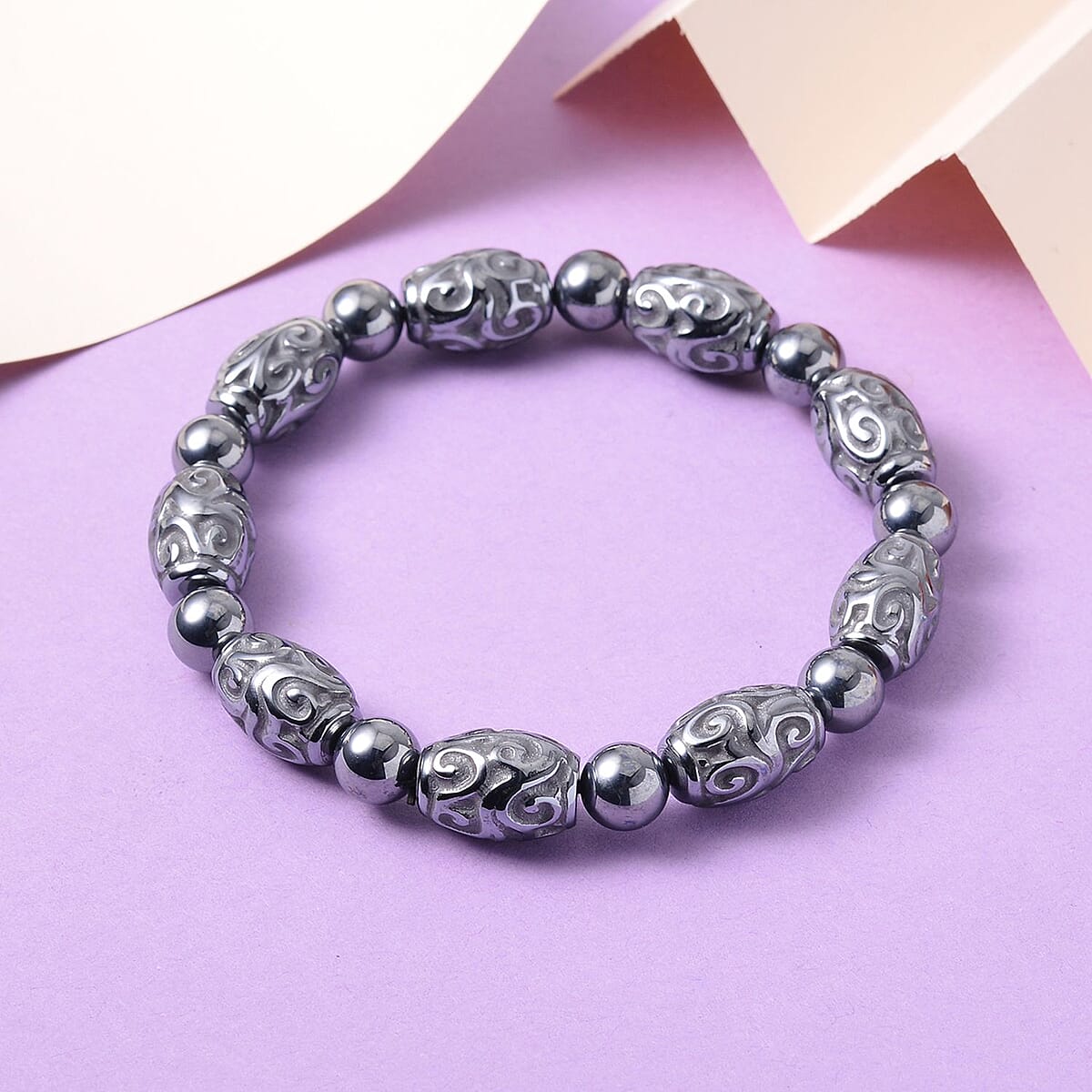 Terahertz 105.00 ctw Beaded and Carved Barrel Stretch Bracelet image number 1