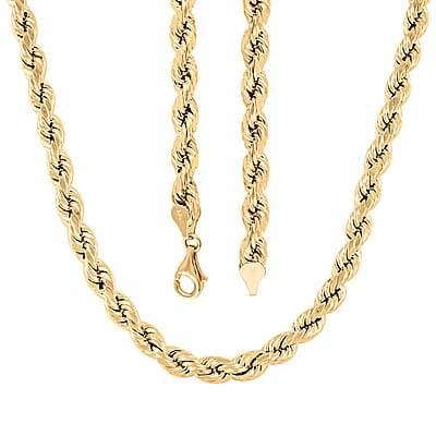 10K Yellow Gold 7mm Rope Chain Necklace 26 Inches 20.20 Grams