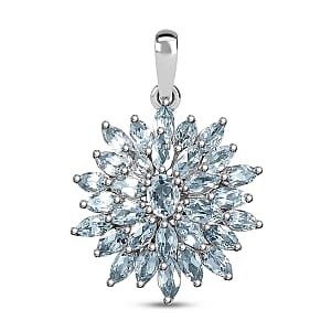 Skyblue Topaz Cluster 2.59 ctw Pendant in Platinum Over Sterling Silver