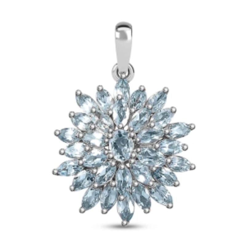 Skyblue Topaz Cluster 2.59 ctw Pendant in Platinum Over Sterling Silver