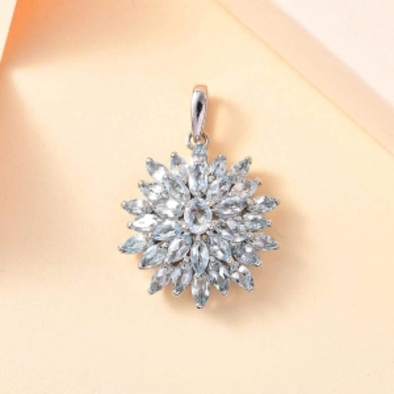 Skyblue Topaz Cluster 2.59 ctw Pendant in Platinum Over Sterling Silver