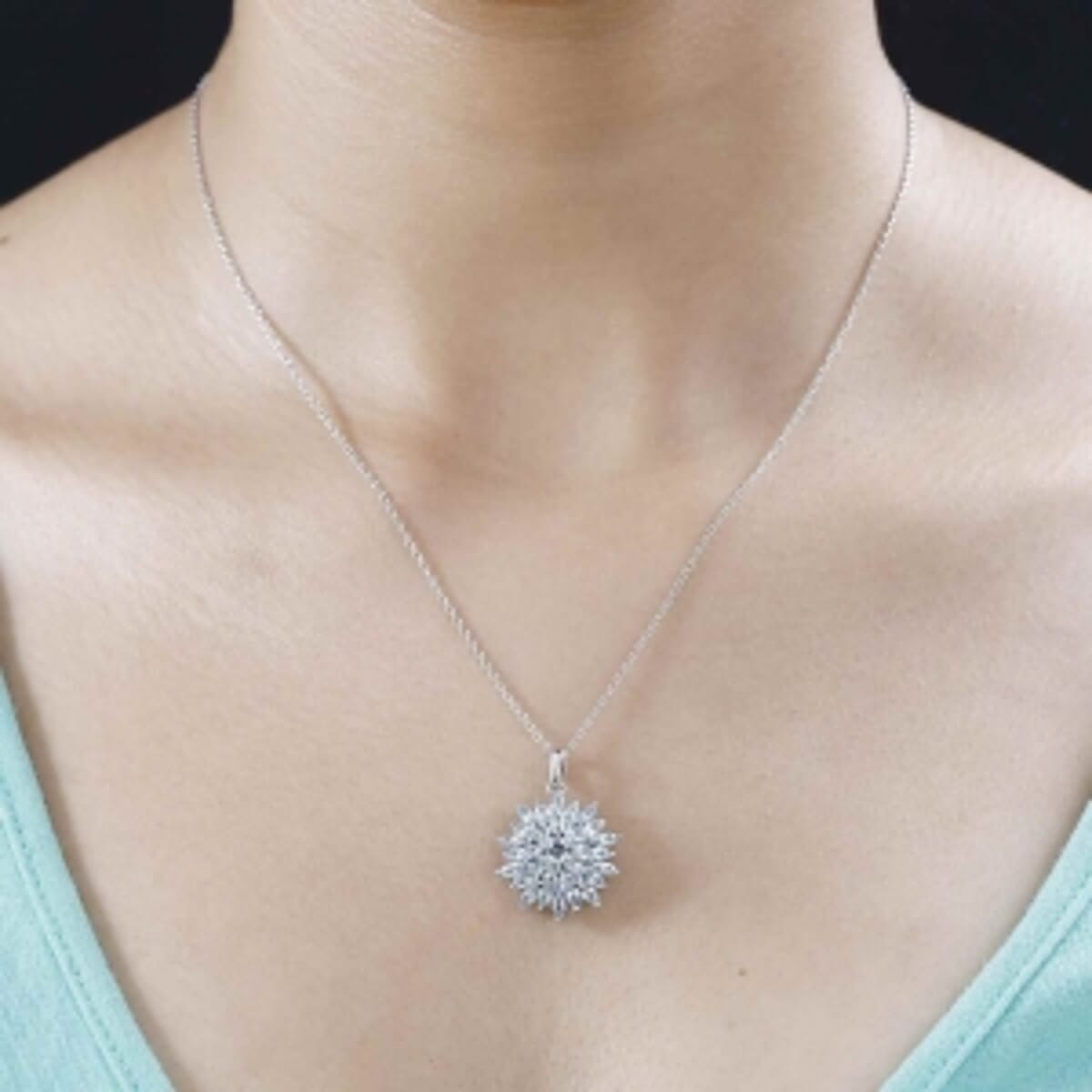 Skyblue Topaz Cluster 2.59 ctw Pendant in Platinum Over Sterling Silver image number 2