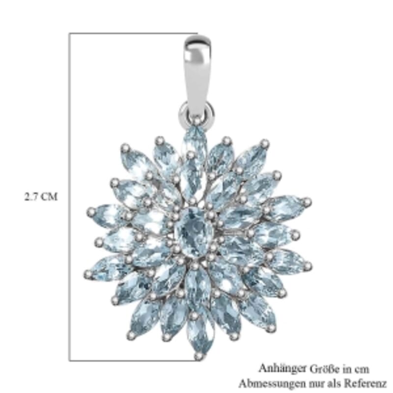 Skyblue Topaz Cluster 2.59 ctw Pendant in Platinum Over Sterling Silver