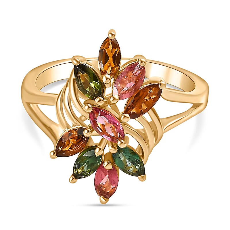 Multi-Tourmaline 1.26 ctw Ring in 18K Vermeil Yellow Gold Over Sterling Silver (Size 11.5)