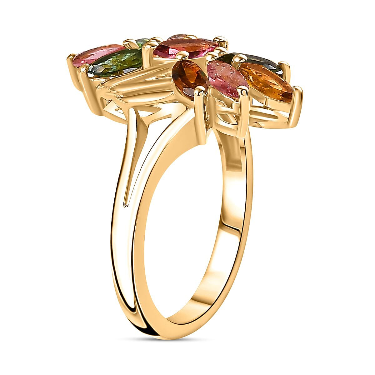Multi-Tourmaline 1.26 ctw Ring in 18K Vermeil Yellow Gold Over Sterling Silver (Size 11.5)