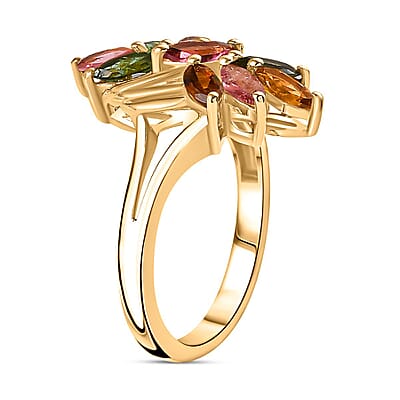 Multi-Tourmaline 1.26 ctw Ring in 18K Vermeil Yellow Gold Over Sterling Silver (Size 11.5)