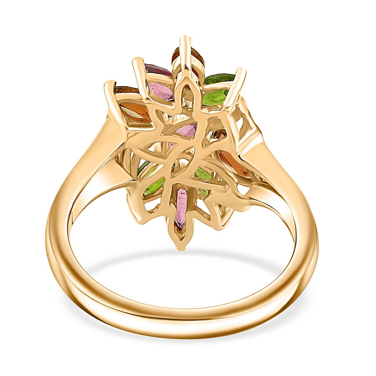 Multi-Tourmaline 1.26 ctw Ring in 18K Vermeil Yellow Gold Over Sterling Silver (Size 11.5)