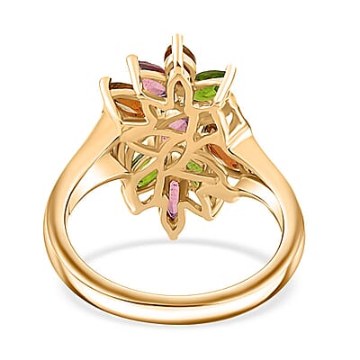 Multi-Tourmaline 1.26 ctw Ring in 18K Vermeil Yellow Gold Over Sterling Silver (Size 11.5)