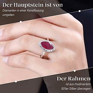 African Ruby and White Diamond 4.20 ctw Ring in Rhodium Over Sterling Silver (Size 10)