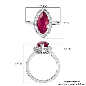 African Ruby and White Diamond 4.20 ctw Ring in Rhodium Over Sterling Silver (Size 10)