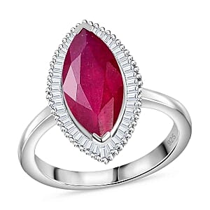 African Ruby and White Diamond 4.20 ctw Ring in Rhodium Over Sterling Silver (Size 10)