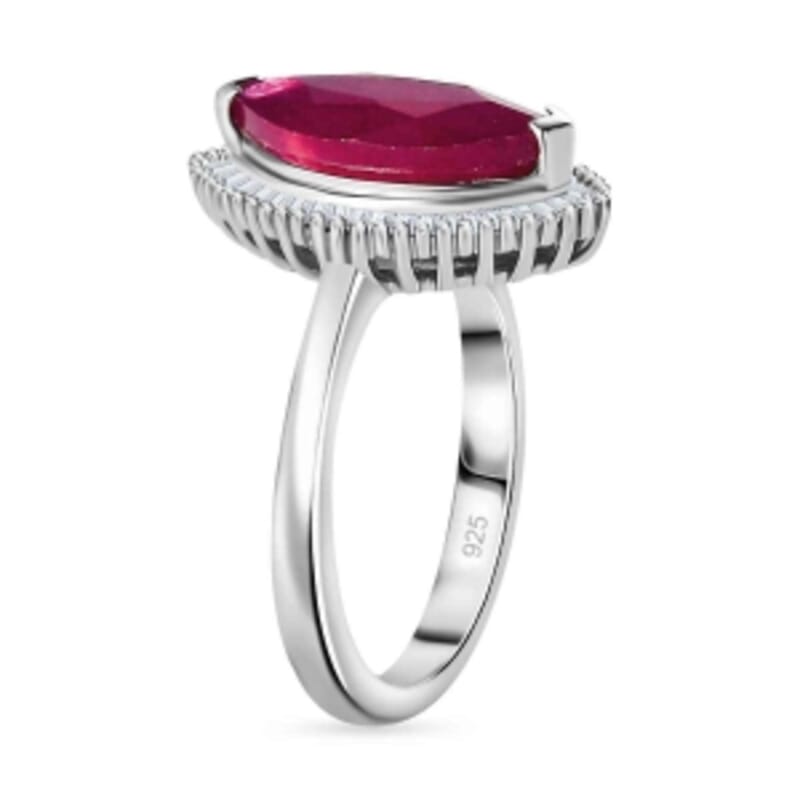 African Ruby and White Diamond 4.20 ctw Ring in Rhodium Over Sterling Silver (Size 10)