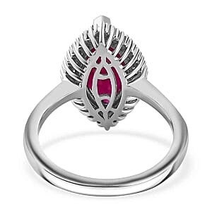 African Ruby and White Diamond 4.20 ctw Ring in Rhodium Over Sterling Silver (Size 10)
