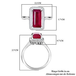 African Ruby and White Diamond 4.83 ctw Ring in Rhodium Over Sterling Silver (Size 10)