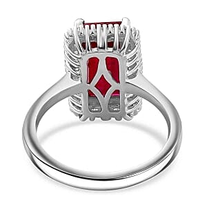 African Ruby and White Diamond 4.83 ctw Ring in Rhodium Over Sterling Silver (Size 10)