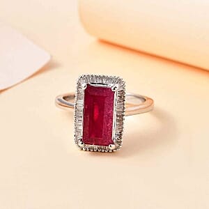 African Ruby and White Diamond 4.83 ctw Ring in Rhodium Over Sterling Silver (Size 10)