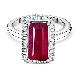 African Ruby and White Diamond 4.83 ctw Ring in Rhodium Over Sterling Silver (Size 11.5)